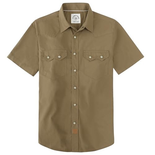 Dubinik® Pearl Snap Western Shirts for Men Short Sleeve Cowboy Plaid Shirts Men's Casual Shirt with 2 Pocket Vintage Khaki X-Large | Amazon (US)