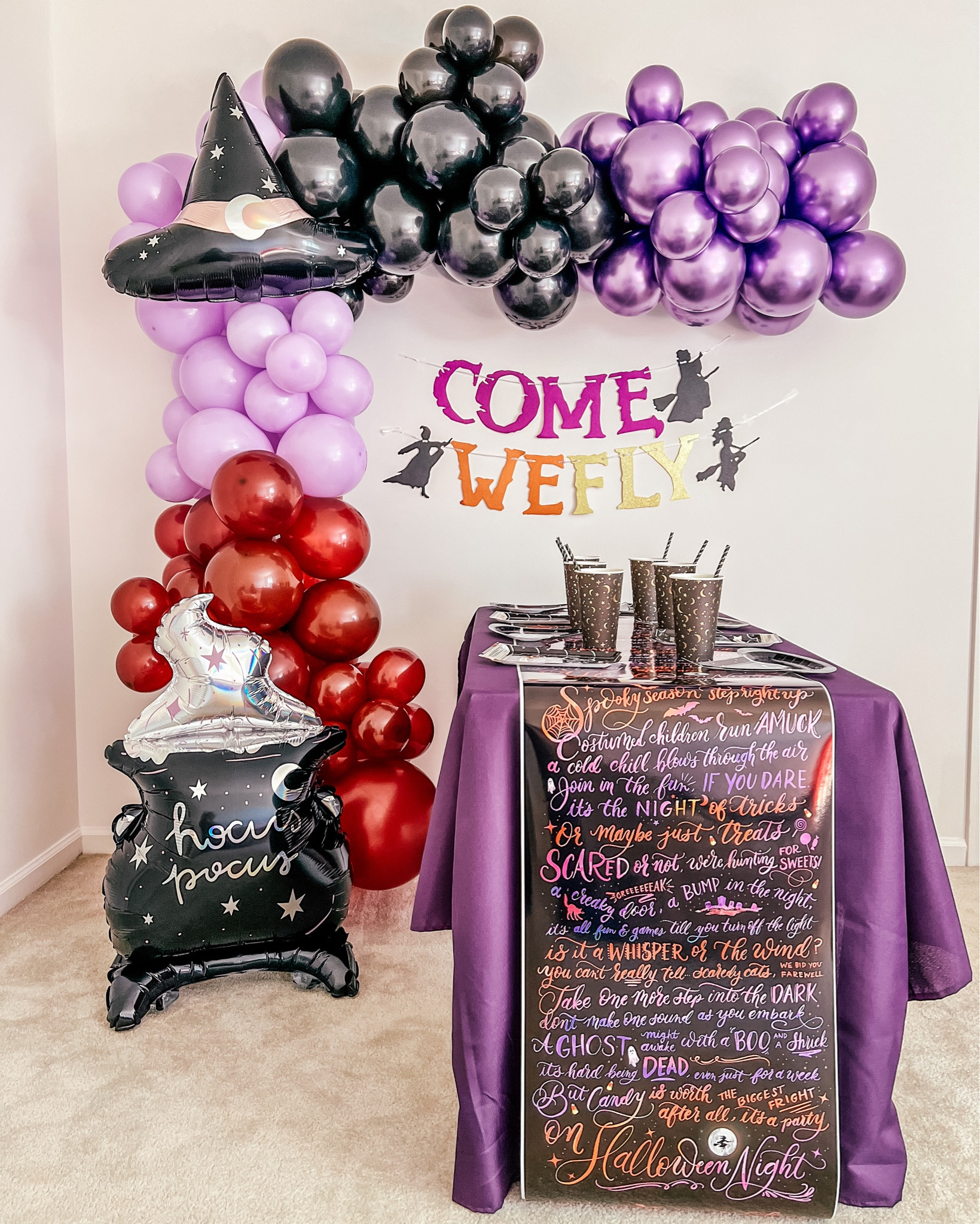 Hocus Pocus party set up 🔮

Spooky party supplies | Halloween decor | table runner | paper cups | plates | balloon | balloons | table cloth | banner | cauldron | witch hat 



#LTKSeasonal #LTKHalloween #LTKhome