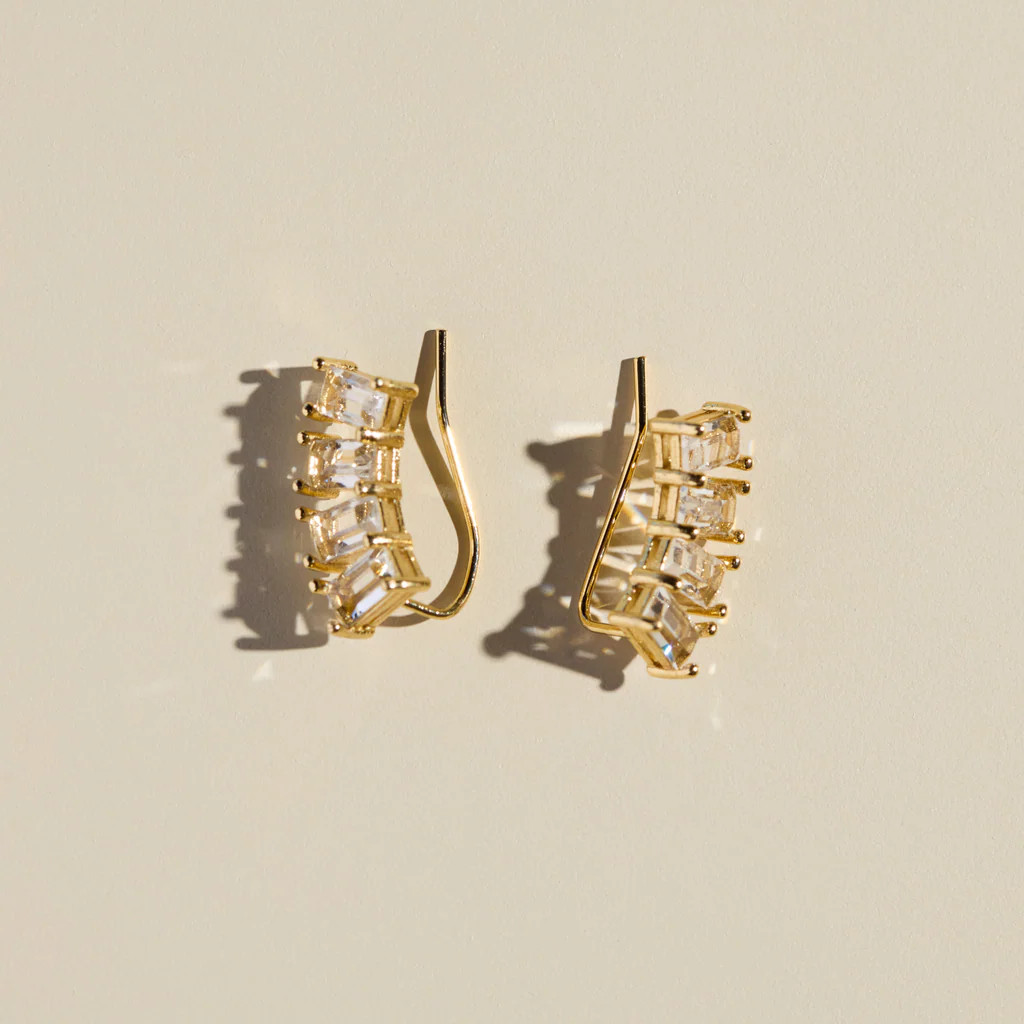 Classic Crystal Baguette Ear Climbers | Nickel and Suede