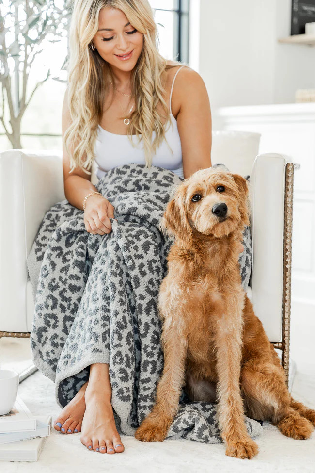 Make Me Believe Dark Grey Small Leopard Print Blanket | Pink Lily