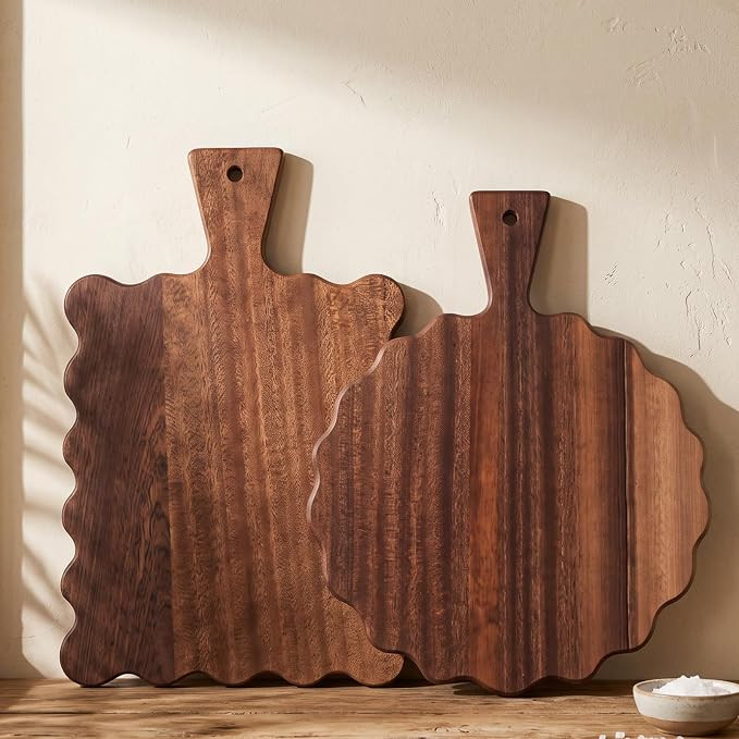 Novabright 2 Pcs Ebony Wood Scalloped Cutting and Chopping Board with Handle Decorative Cutting B... | Amazon (US)