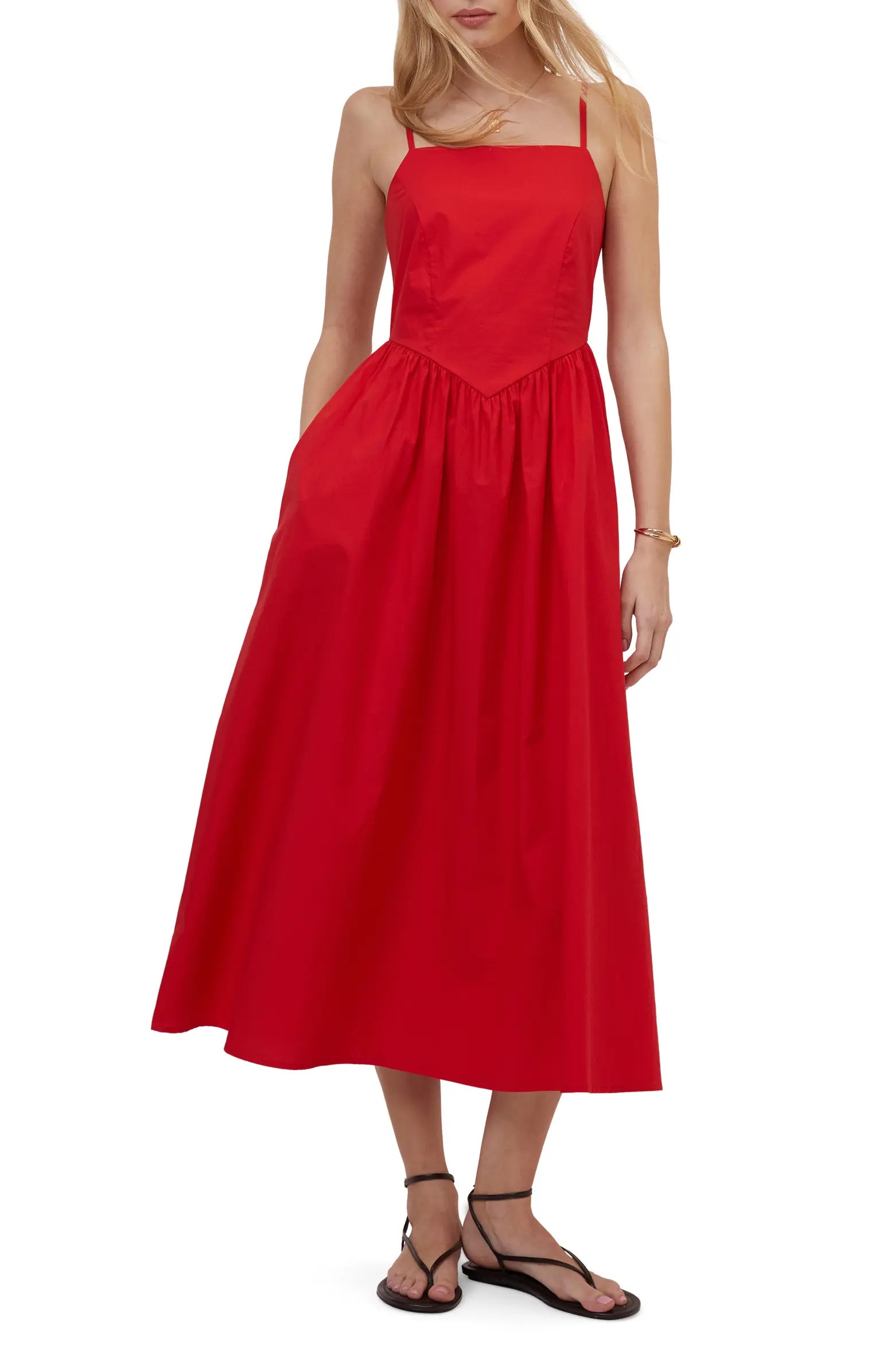 Briella Smocked Back Organic Cotton Midi Sundress | Nordstrom