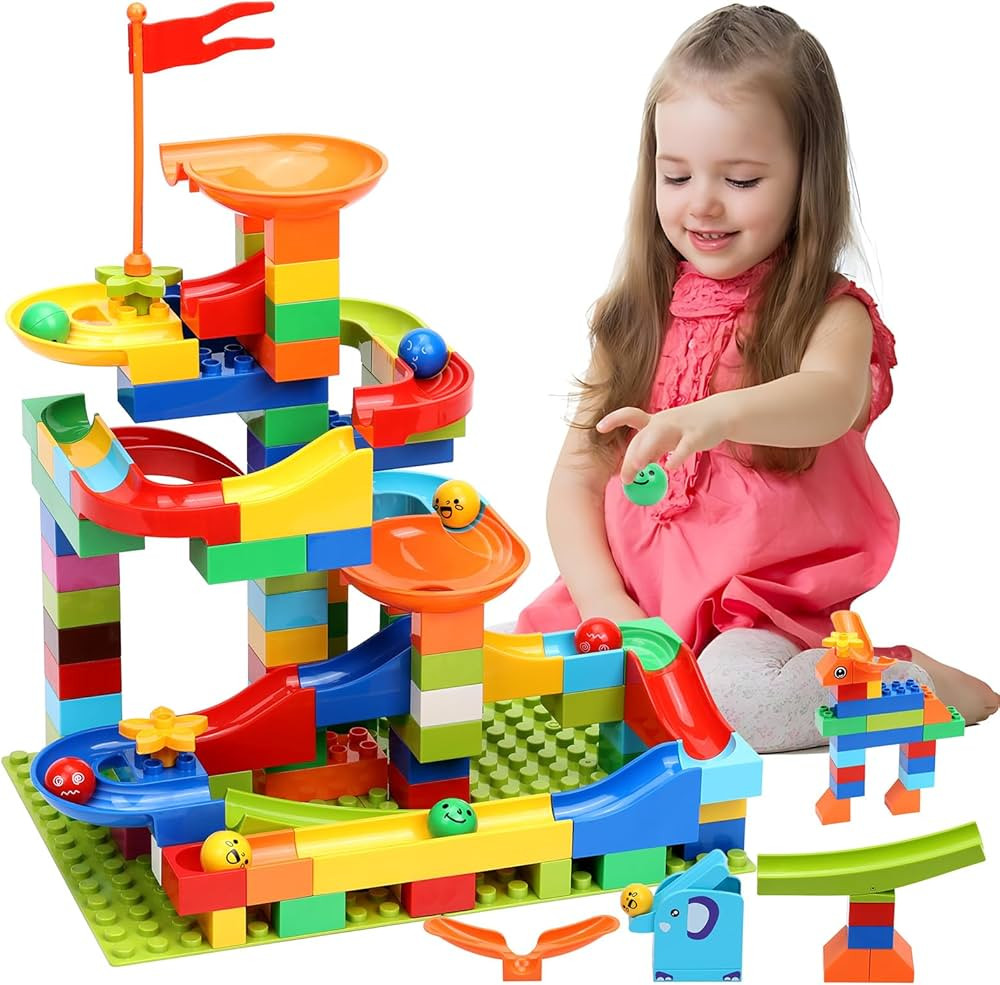 COUOMOXA Marble Run Building Blocks Classic Big Blocks STEM Toy Bricks Set Kids Race Track Compat... | Amazon (US)