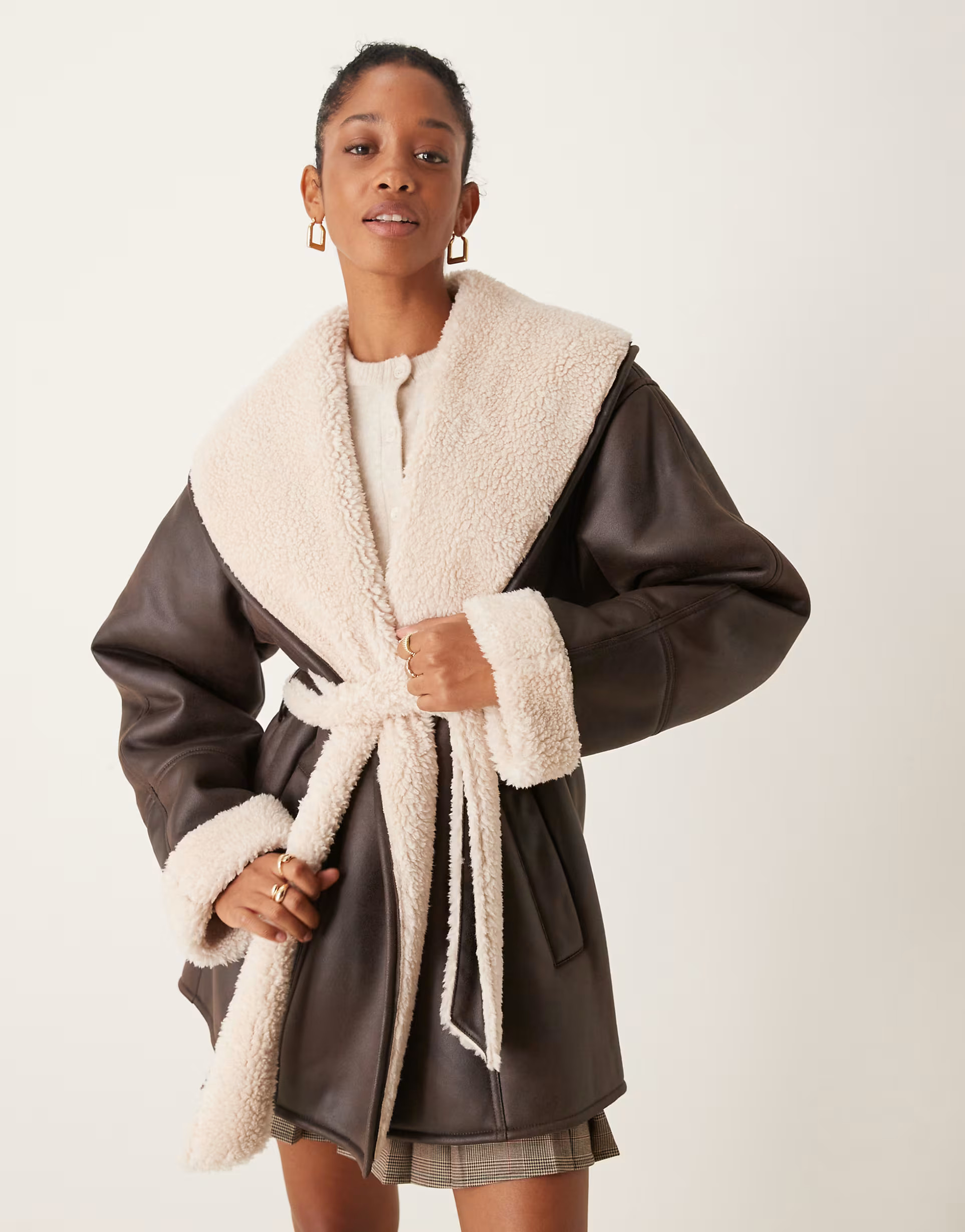 ASOS DESIGN shawl collar aviator with belt in brown | ASOS | ASOS (Global)