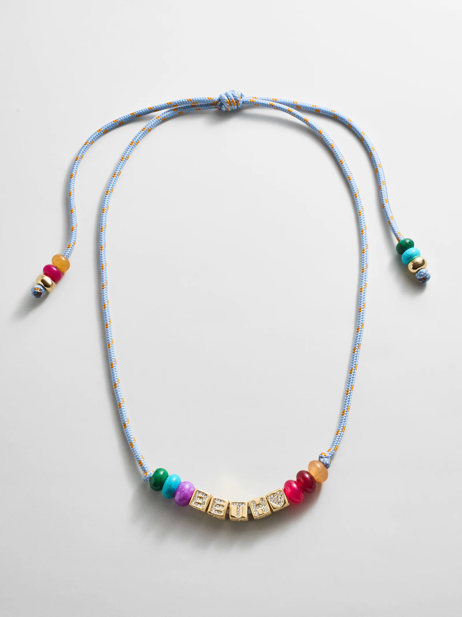 Custom Block Letter Semi-Precious Paracord Necklace - Light Blue | BaubleBar