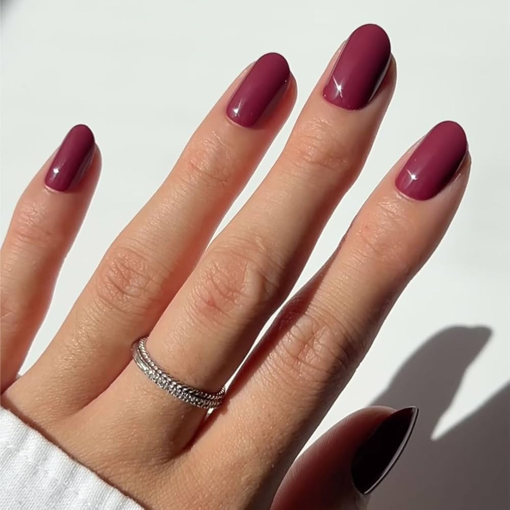 Glamnetic Press On Nails - Berry Maroon | Opaque Dark Red Maroon Short Round Fake Nails, Salon Qu... | Amazon (US)