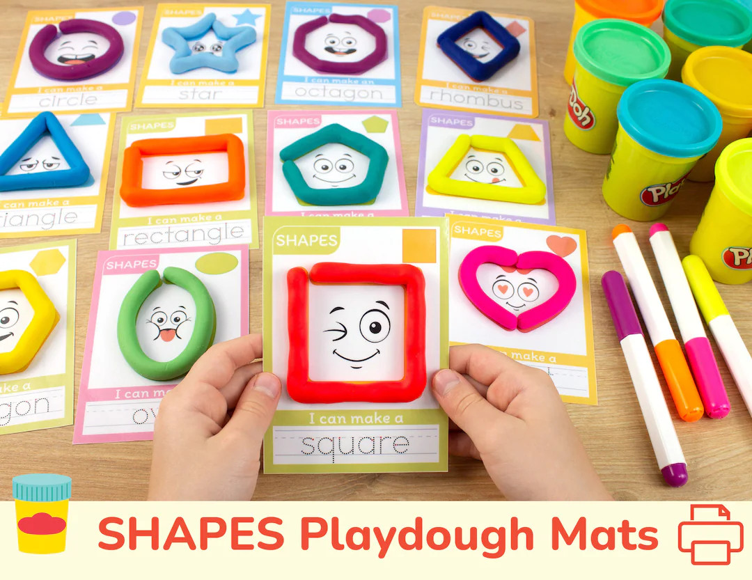 Shapes Play Dough Mats. Printable Playdough Activity. Toddler Preschool Kindergarten Educational ... | Etsy (US)