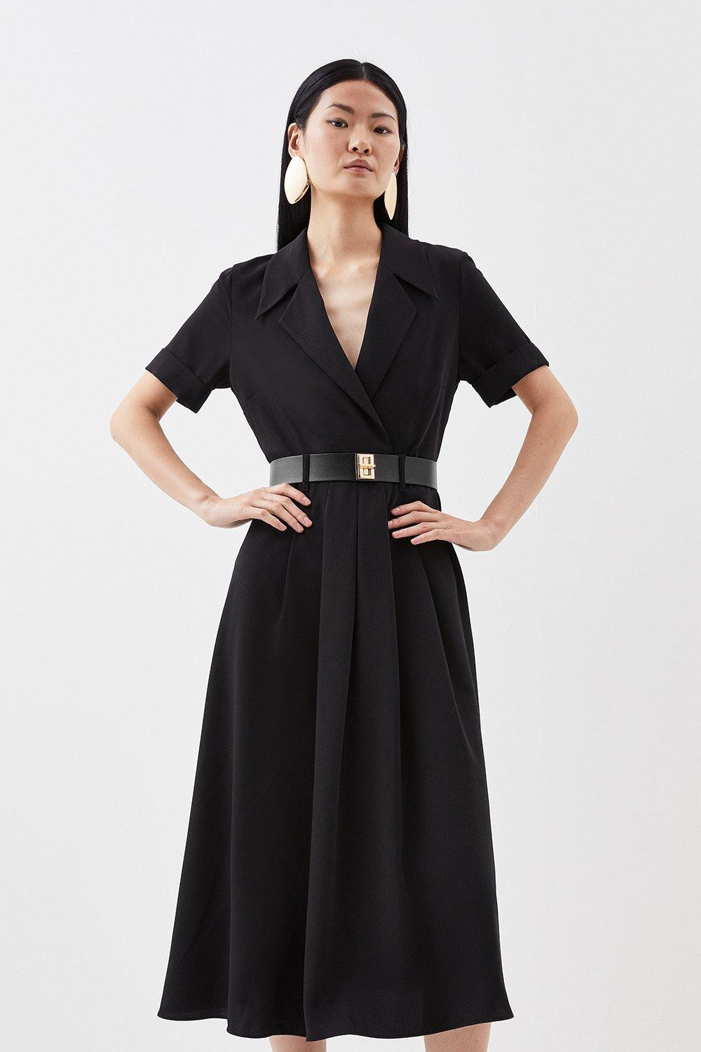 Soft Tailored Belted Midi Dress | Karen Millen UK + IE + DE + NL