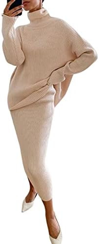 chouyatou Women's Chunky 2 Piece Outfits Turtleneck Knit Sweater and Maxi Bodycon Skirt Sets | Amazon (US)