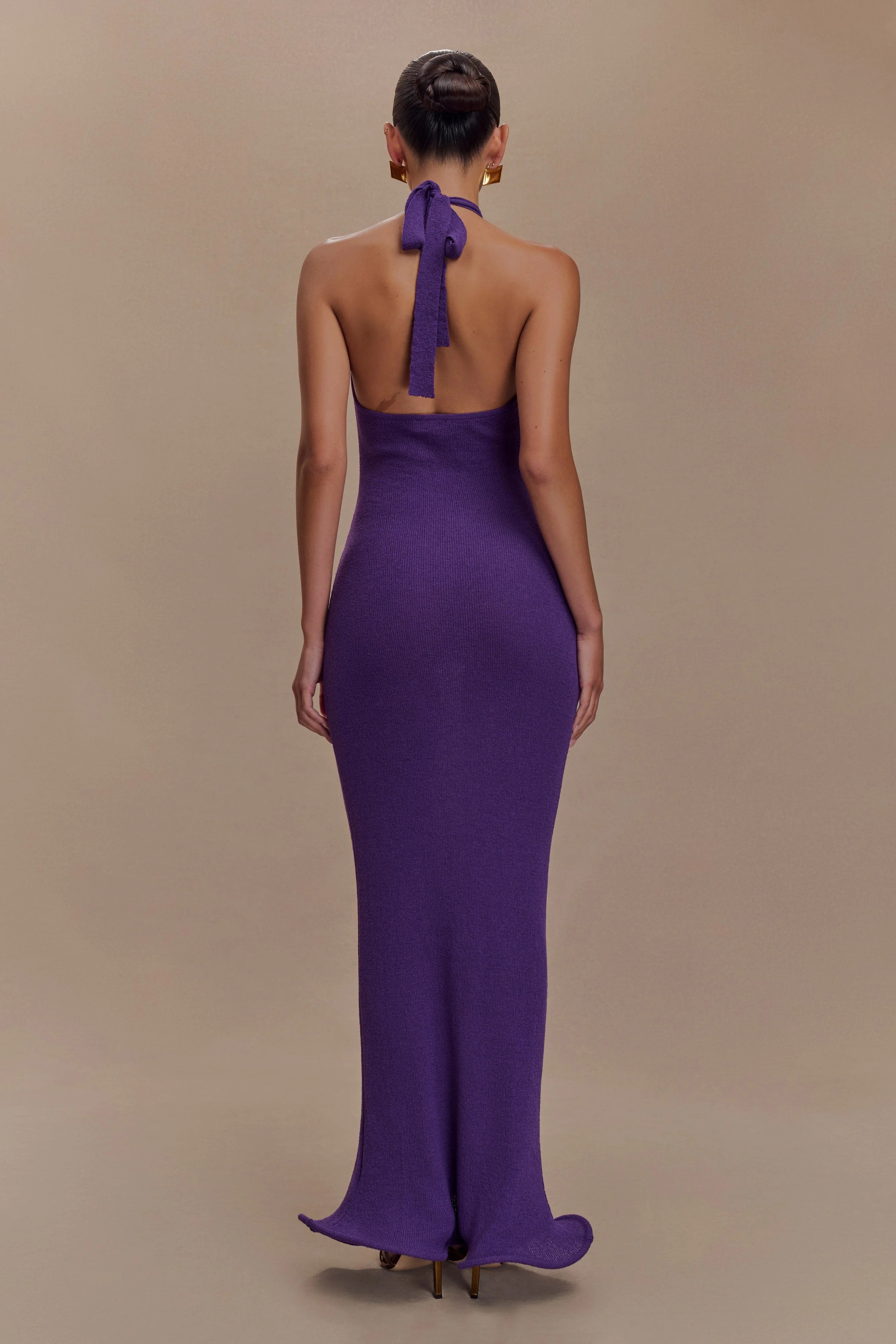 Melodie Halter Knit Maxi Dress - Purple | MESHKI US