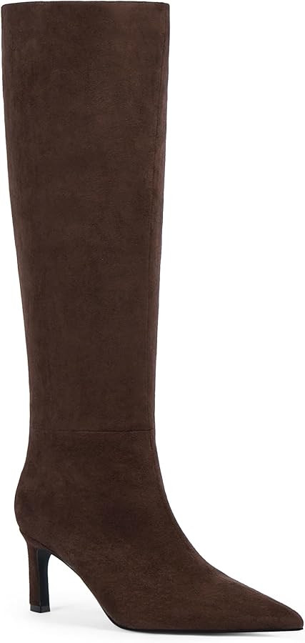 Knee High Boots for Women 2.56" Kitten Heel Pointed Toe Pull On Fall Winter Dress Tall Boots for ... | Amazon (US)