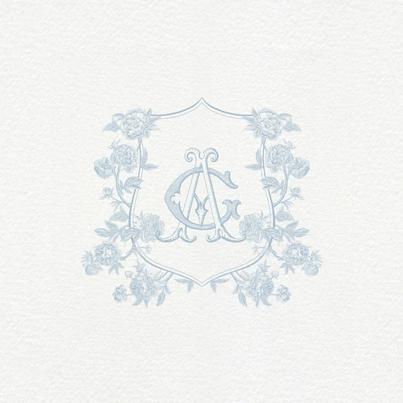 Peonies Crest Vintage Monogram Wedding Crest | Monogram Logo | Interlock - Sketched - monogrammed... | Etsy (US)