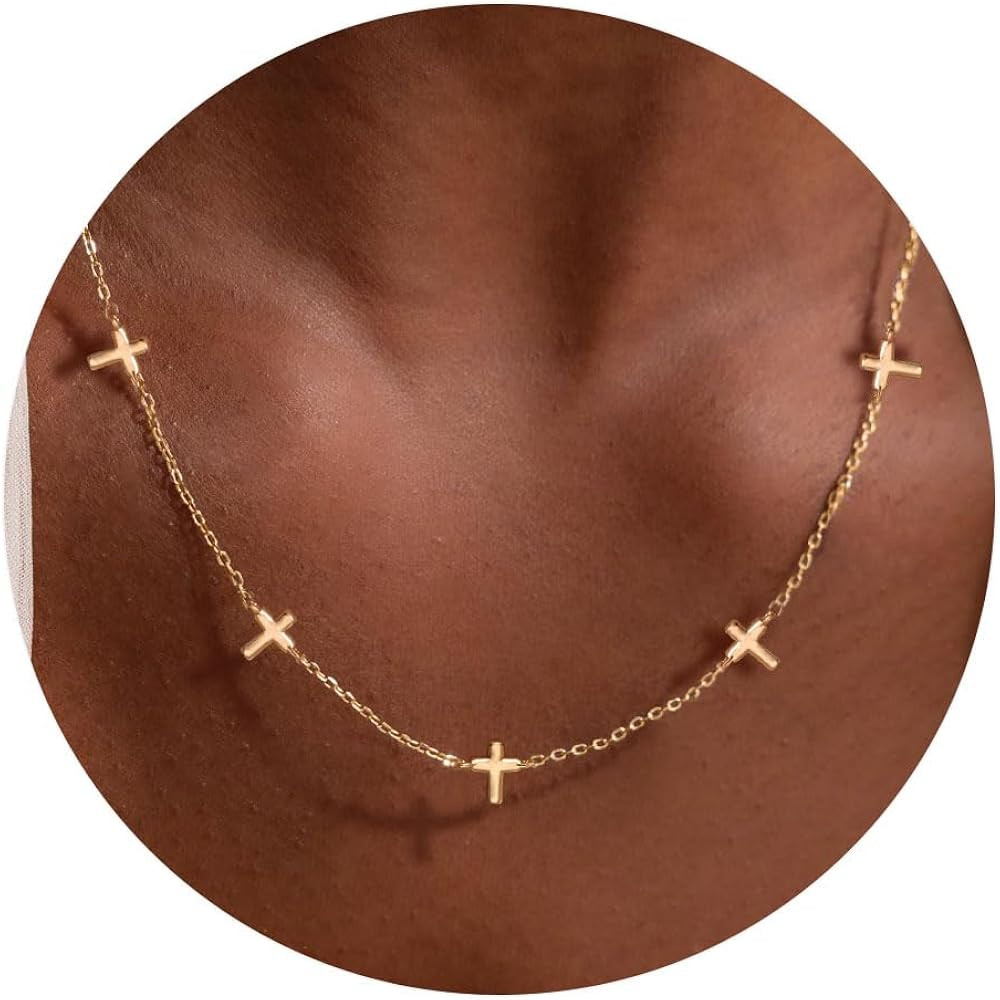 VRIUA Diamond Necklaces for Women 14K Gold Silver Gold Plated Dainty Necklace Five Diamond Flower... | Amazon (US)