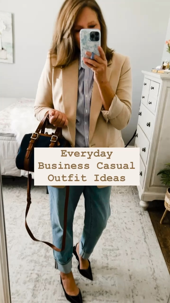 Business casual outfit ideas. Styling Talbots jeans, on sale with their no iron shirt, kitten heels, cardigan from Amazon, chinos and Time and Tru waffle top, last outfit blue button down shirt with Banana Republic Factory girlfriend chinos. Items come in more colors, everything fit tts. 

Workwear, date night, thanksgiving outfit, blazer outfit, loafers, Walmart fashion, Amazon fashion, sale, fall outfit, over 40, over 50, mid size

#LTKStyleTip #LTKVideo #LTKFindsUnder50