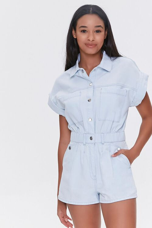 Denim Button-Front Romper | Forever 21 (US)