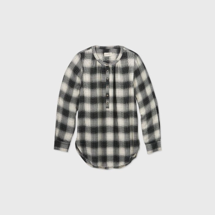 Women's Plaid Long Sleeve Tunic Popover Blouse - Universal Thread™ | Target
