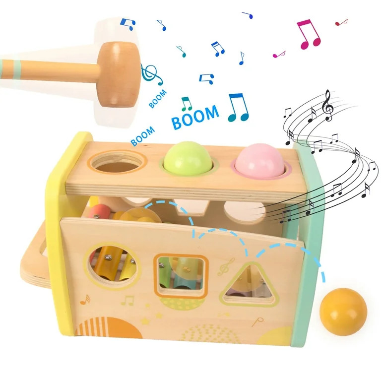 WOODENFUN Hammering Pounding Toys Wooden Educational Toy Xylophone Shape Sorter for Toddlers | Walmart (US)