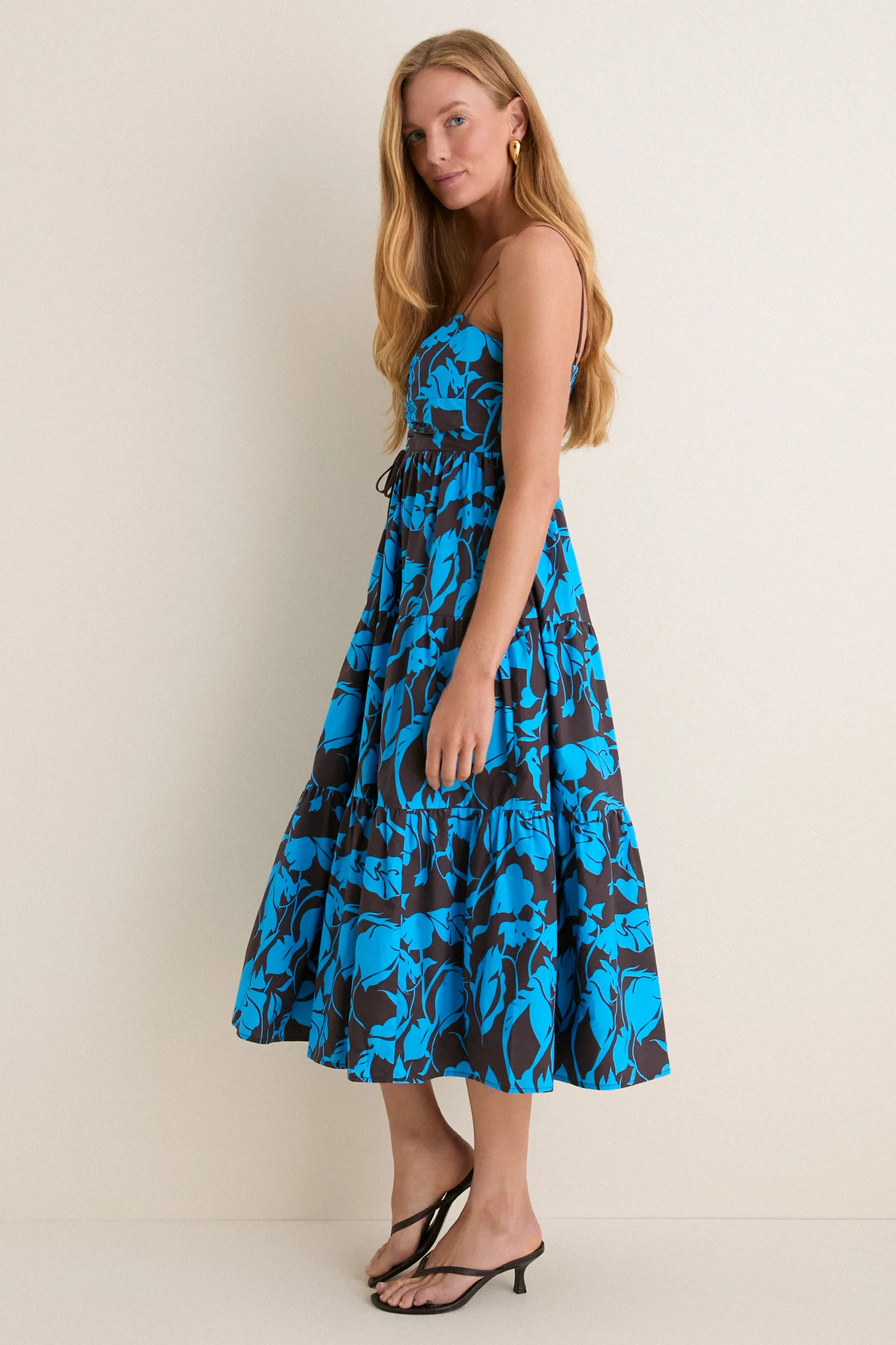 Chocolate & Blue Floral Corinne Cut-Out Midi Dress | Tuckernuck (US)