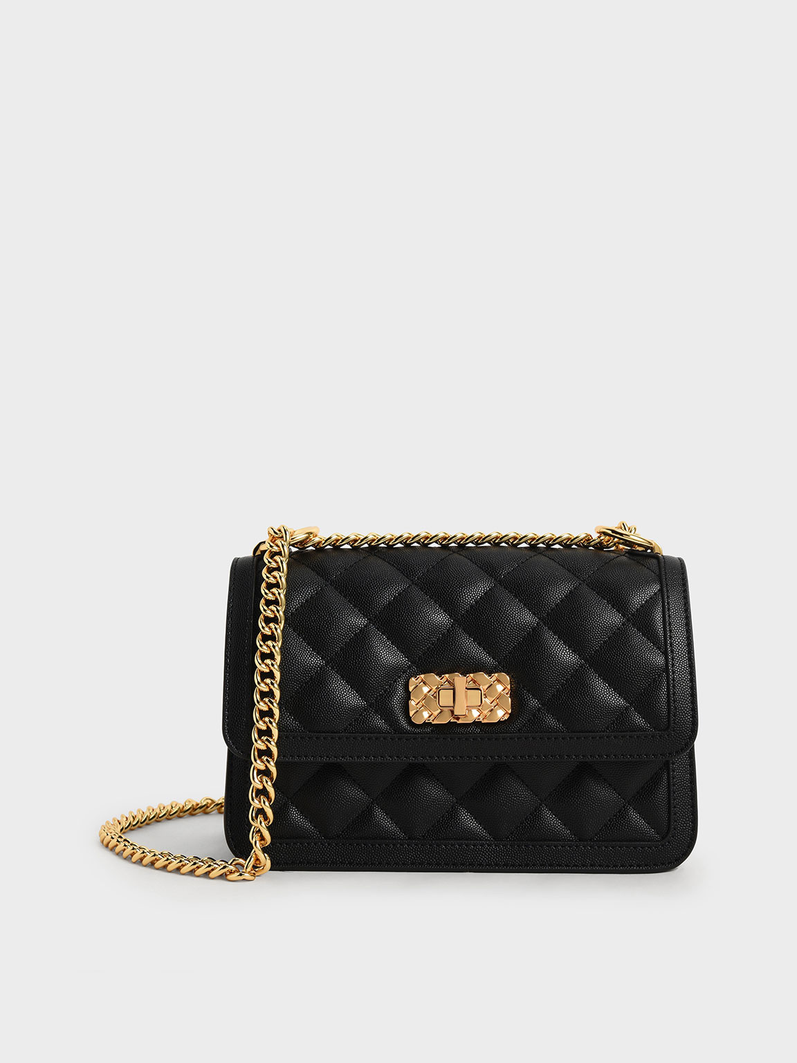 Micaela Quilted Chain Bag
 - Black | Charles & Keith US