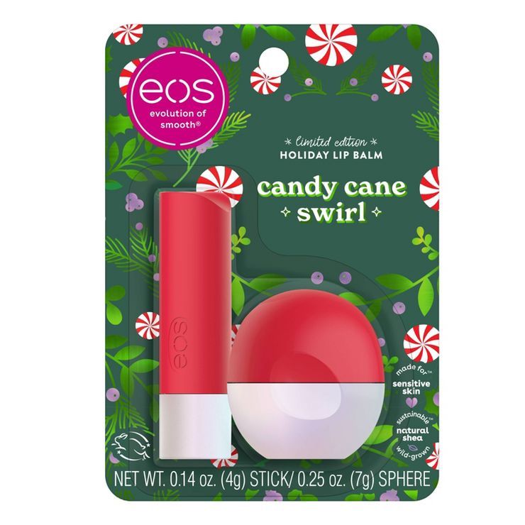 eos Holiday Lip Balm Stick & Sphere - Candy Cane Swirl - 0.39oz/2pk | Target