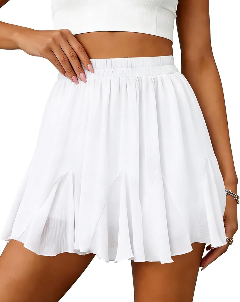 SimpleFun Womens Skorts Casual Boho Ruffle Flowy Shorts Summer High Waist Golf Tennis Mini Skirts | Amazon (US)