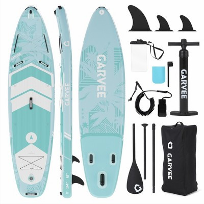 PVC Inflatable Paddle Board Blue Green Palm Leaf Design, Wide for Stability | Target