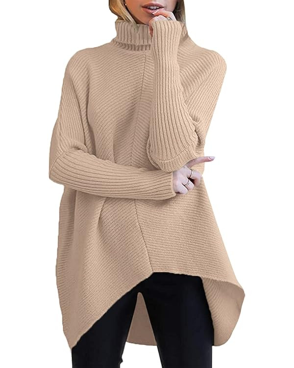 ANRABESS Womens Oversized Turtleneck Batwing Long Sleeve Casual Cozy Baggy Knit Pullover Tunic Sw... | Amazon (US)