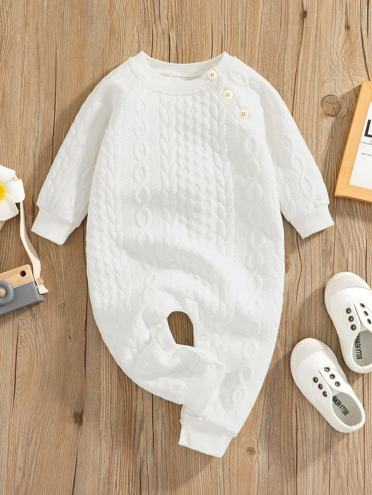 Baby Cable Textured Raglan Sleeve Jumpsuit | SHEIN