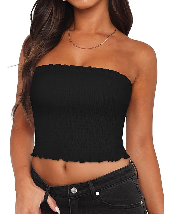 Womens Tube Top Summer Strapless Crop Tops Basic Tank Casual Sleeveless Shirt | Amazon (US)