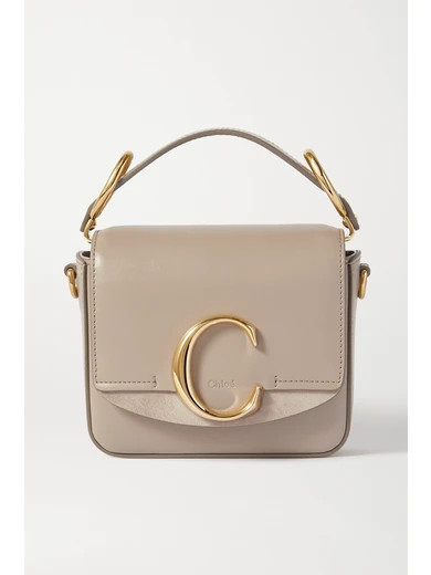 Chloé - Chloé C Mini Suede-trimmed Leather Shoulder Bag - Gray | NET-A-PORTER (US)