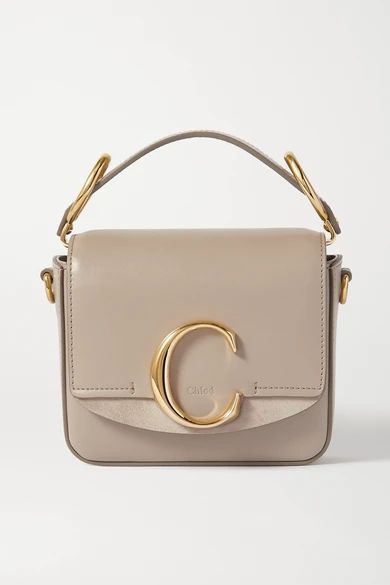 Chloé - Chloé C Mini Suede-trimmed Leather Shoulder Bag - Gray | NET-A-PORTER (US)