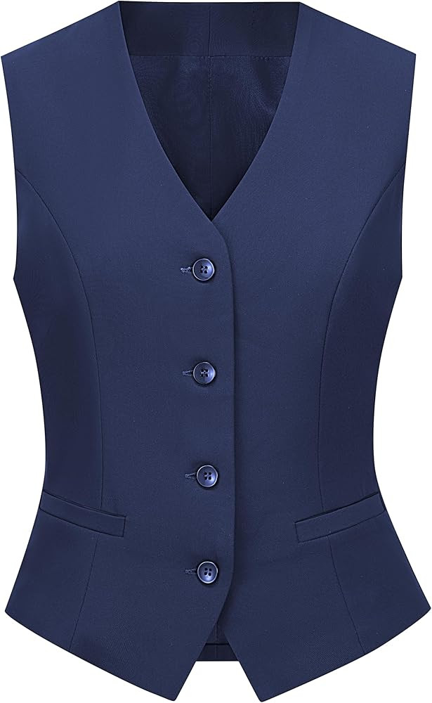 Suit Vest for Women V Neck Button Down Sleeveless Business Casual Vest Tops Waistcoat Blazer Dres... | Amazon (US)