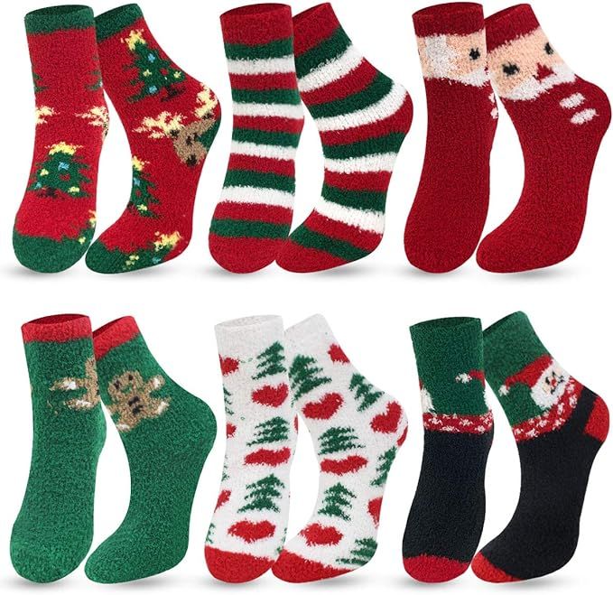 Womens Fuzzy Socks - Plush Slipper Socks Winter Warm Fuzzy Crew Socks Fluffy Cozy Christmas 3D An... | Amazon (US)