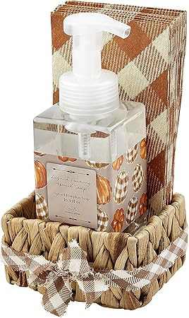 Mud Pie Fall Spiced Pumpkin Scented Foaming Hand Soap & Napkin Basket, Orange Check | Amazon (US)