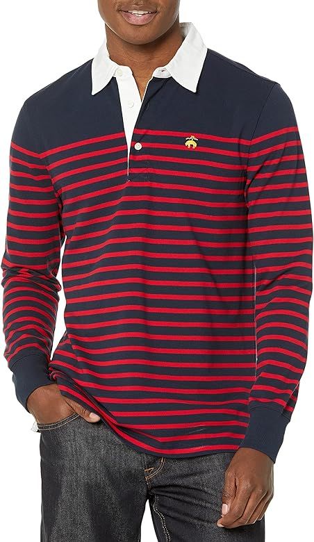 Brooks Brothers Men's Long Sleeve Cotton Pique Polo Shirt, Mariner Stripe | Amazon (US)