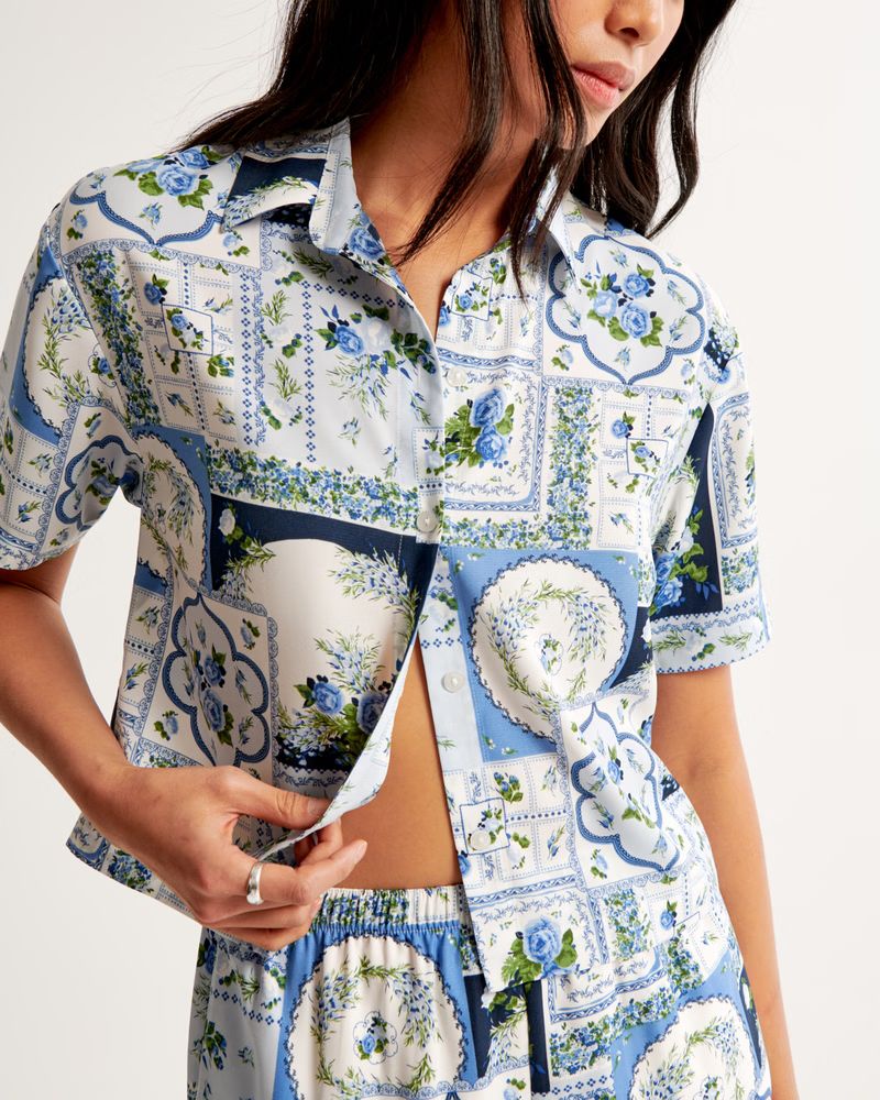 Women's Faux Silk Short-Sleeve Shirt | Women's New Arrivals | Abercrombie.com | Abercrombie & Fitch (US)
