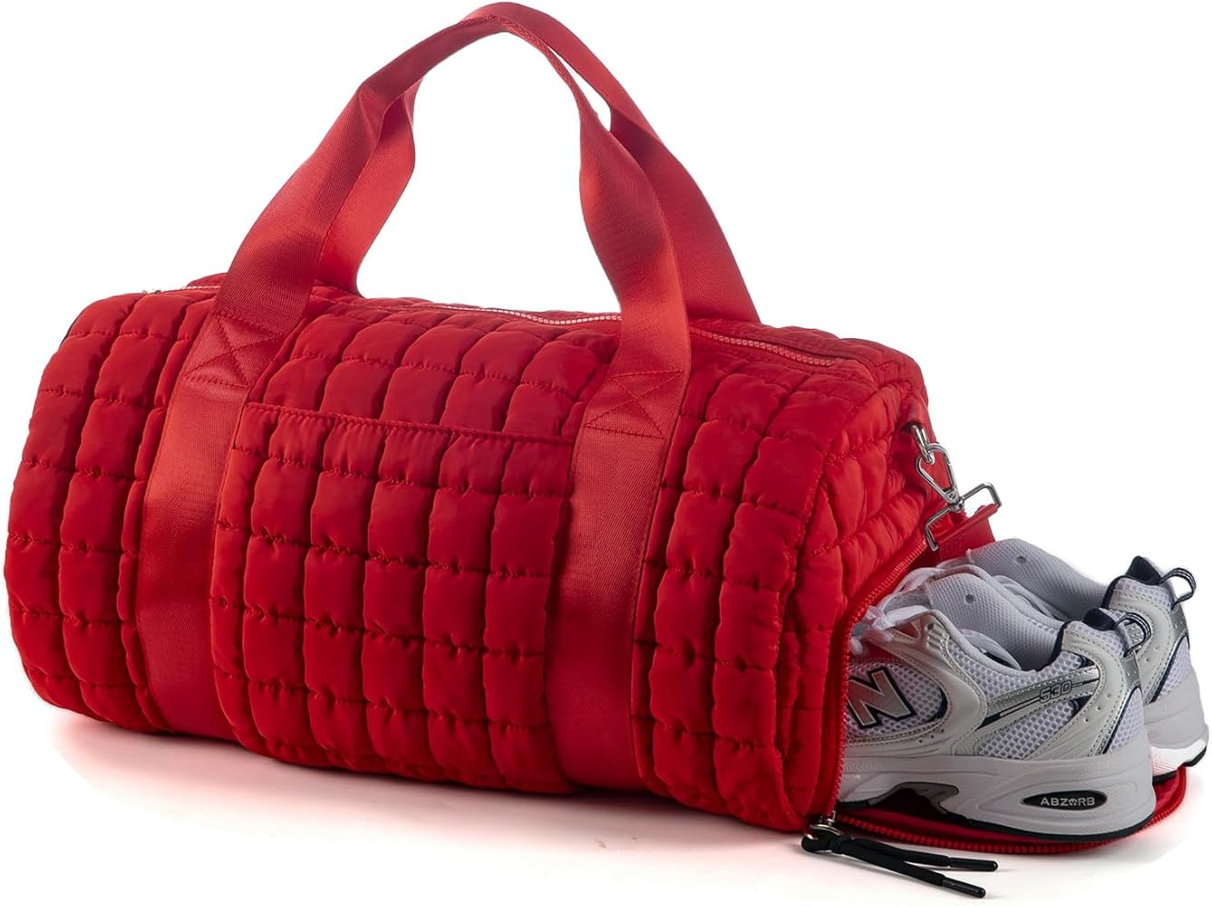 Quilted Duffel Gym Bag for Men and Women Carry On Travel Sport Weekender Bag, Red | Amazon (US)