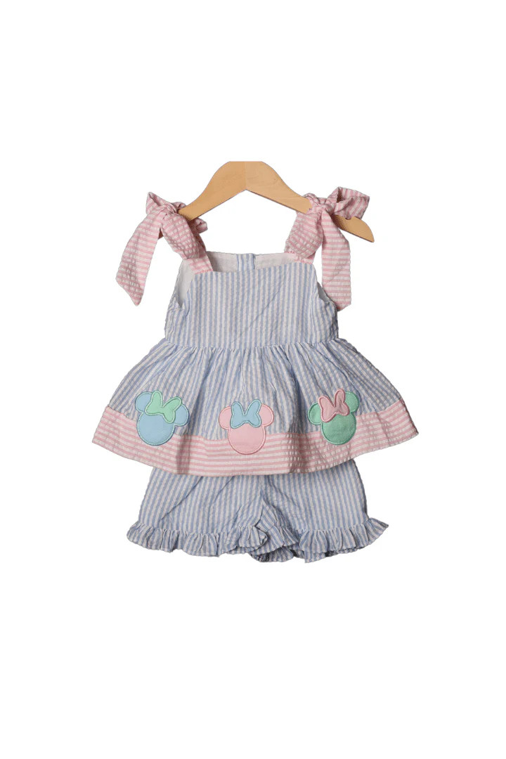 Applique Mouse Pastel Seersucker Short Set | The Smocked Flamingo