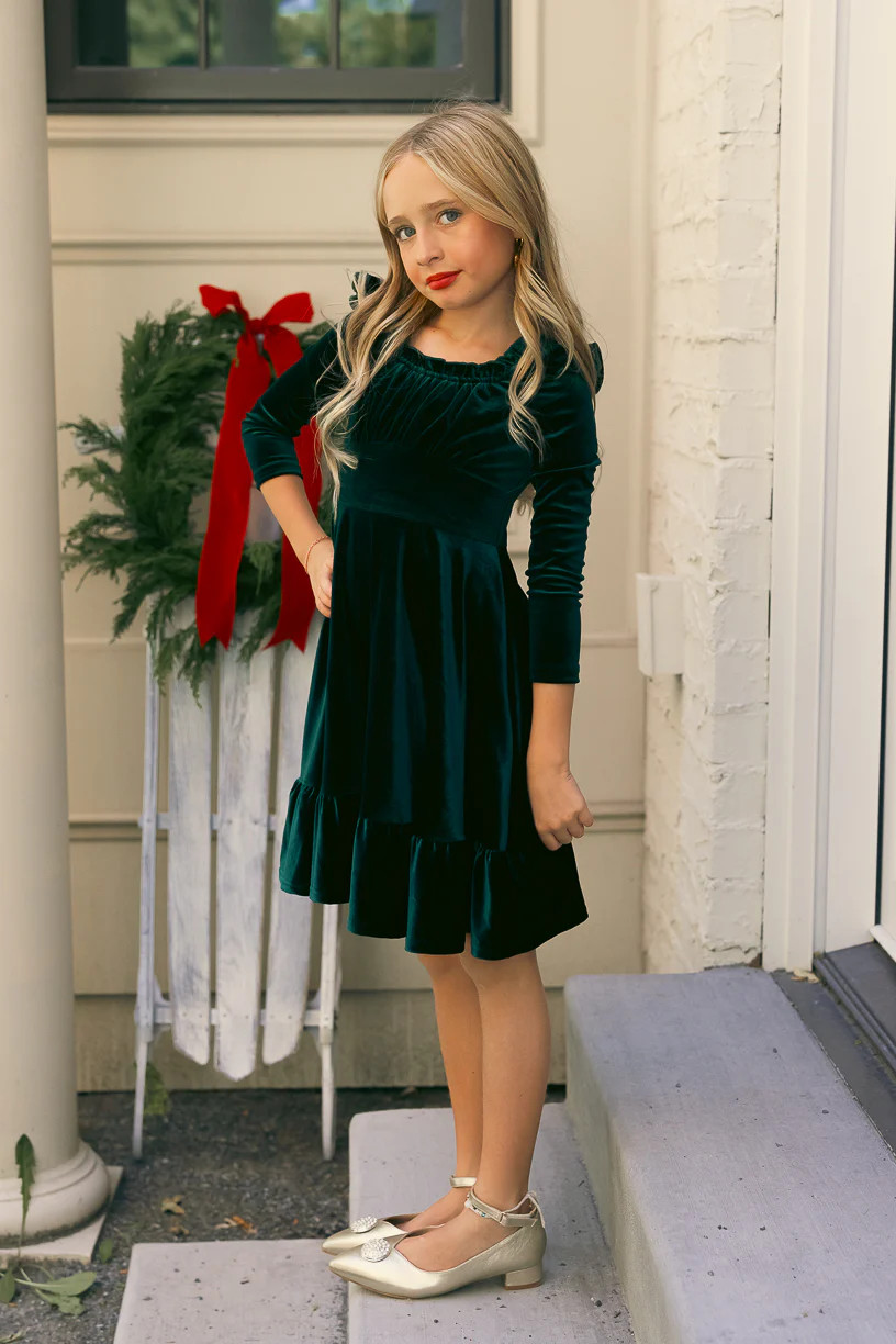 Mini Cleopatra Dress in Emerald Velvet | Ivy City Co