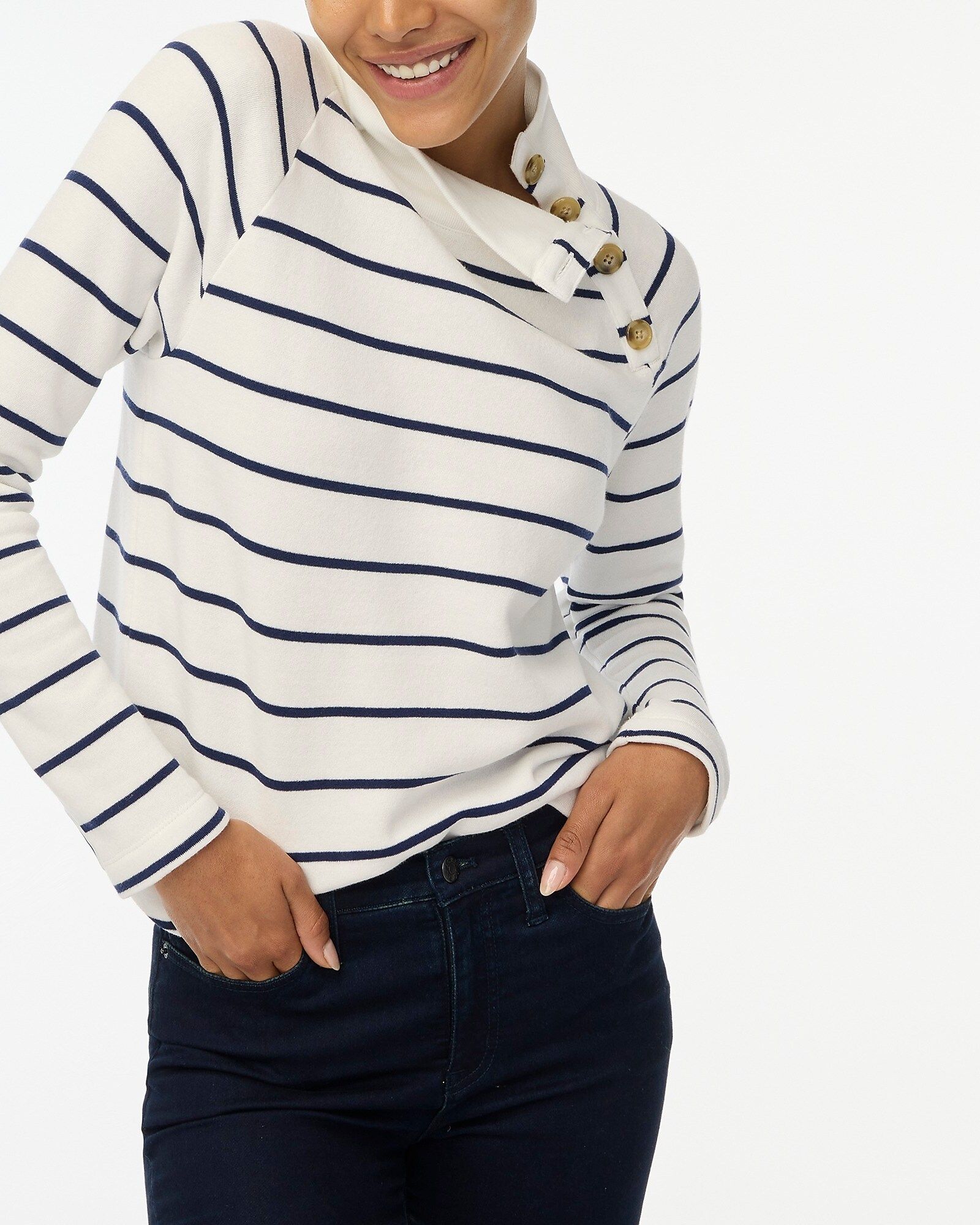 Striped wide button-collar pullover sweatshirt | J.Crew Factory
