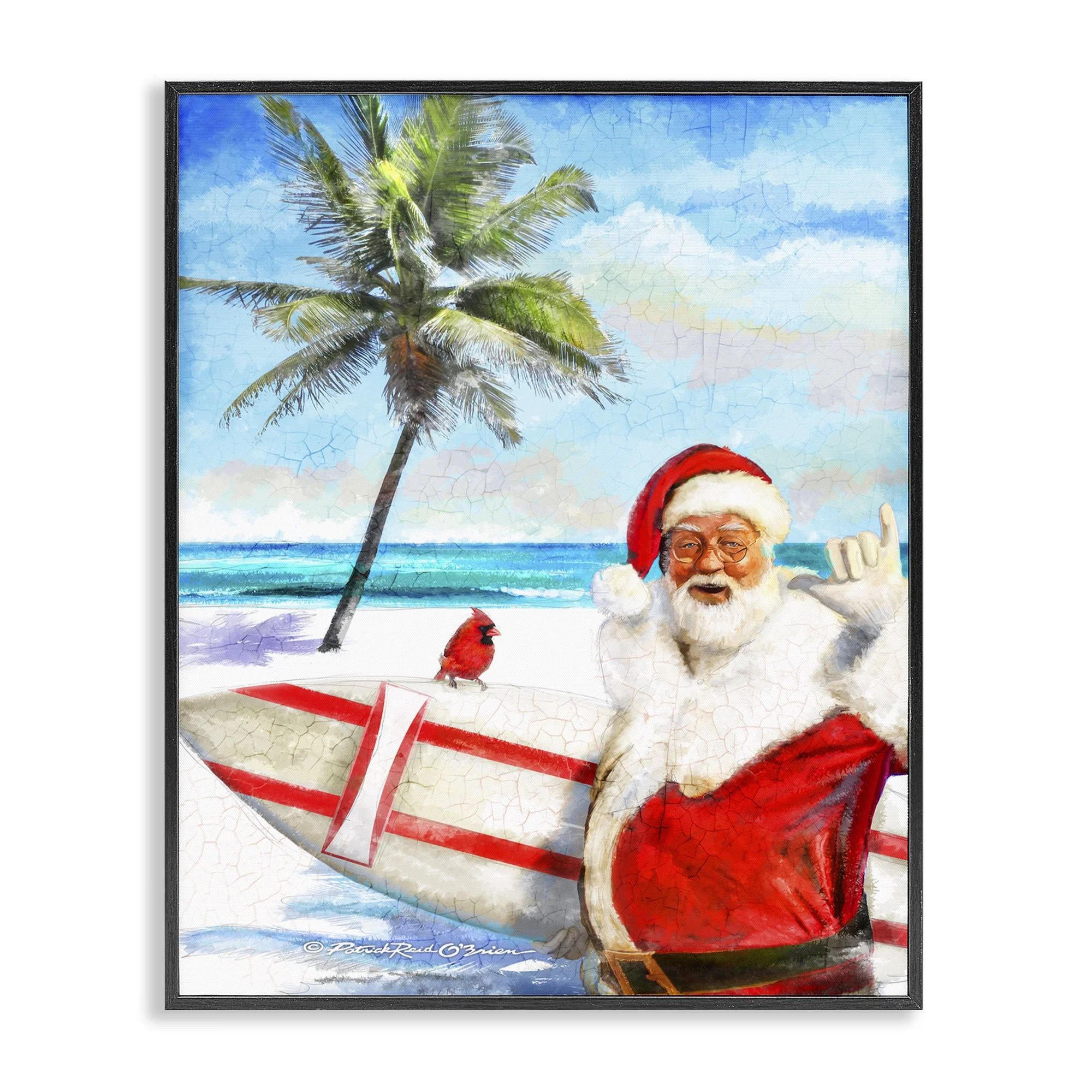 Stupell Industries Surfing Santa at Beach Holiday Painting Black Framed Art Prints Wall Art, 11 x... | Walmart (US)
