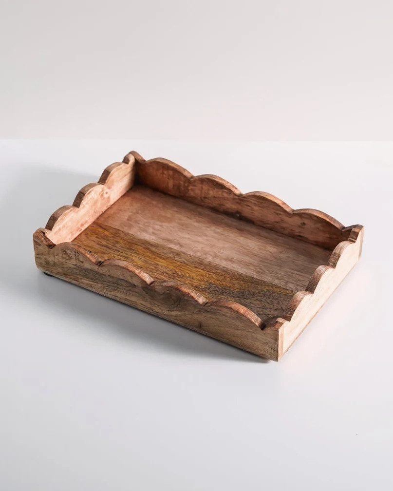 Mango Wood Scalloped Tray | MJHome