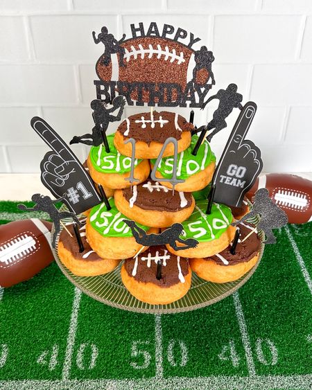 Football theme donut cake perfect for a teen birthday or Superbowl party

#LTKparties #LTKSeasonal #LTKfamily