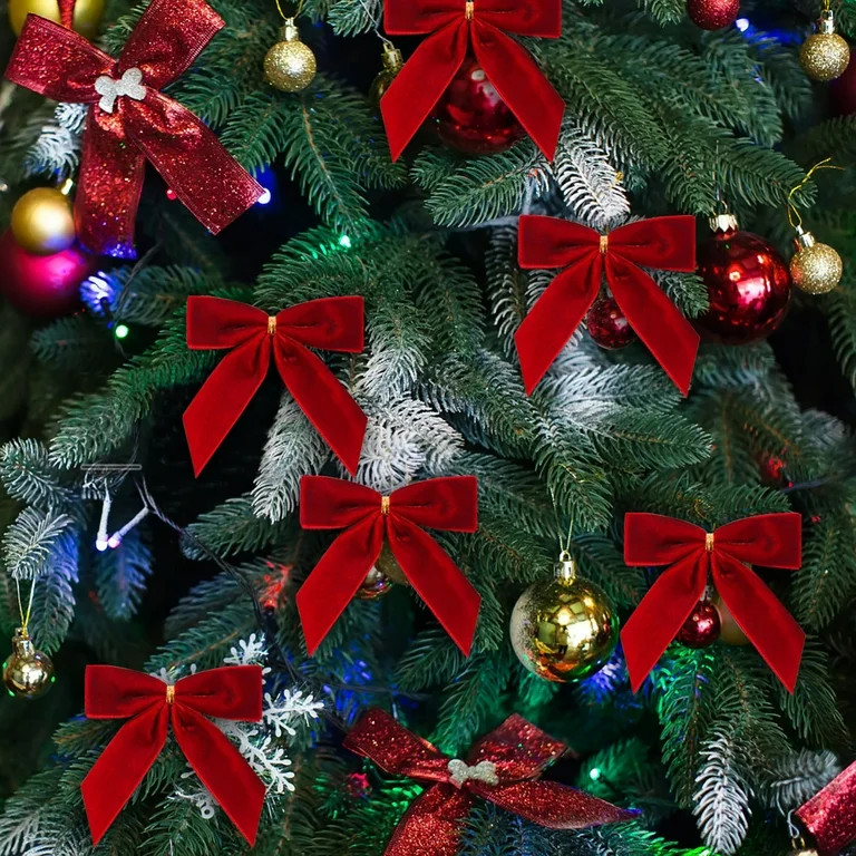 Taotanxi 24 Pcs Red Small Velvet Christmas Bows for Christmas Tree, Wreath, Gift Wrapping, Crafts... | Walmart (US)