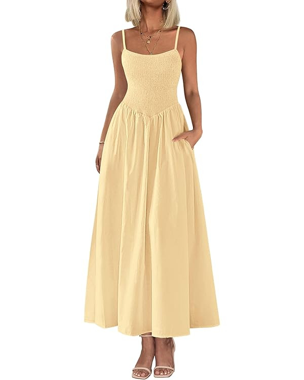 PRETTYGARDEN Women's Smocked Maxi Dresses 2025 Summer Beach Sundress Casual Spaghetti Strap Swing... | Amazon (US)