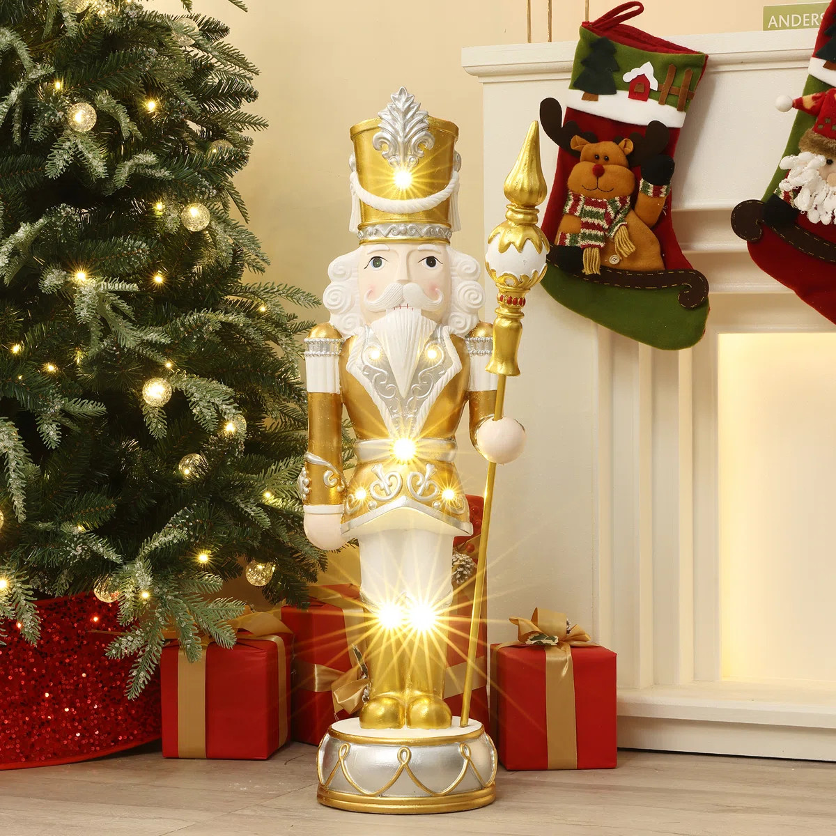 3Ft Lighted Silver and Gold Nutcracker Soldier with Scepter, Christmas Decoration | Wayfair North America