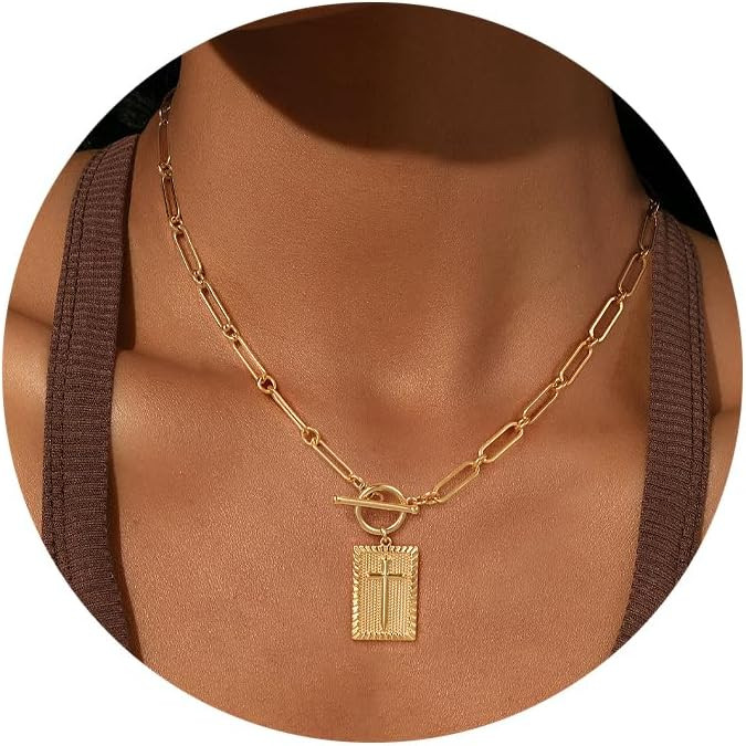 14K Gold Plated and Silver Plated Cross Necklace for Women, Non-Tarnish Faith Jewelry with Toggle... | Amazon (US)