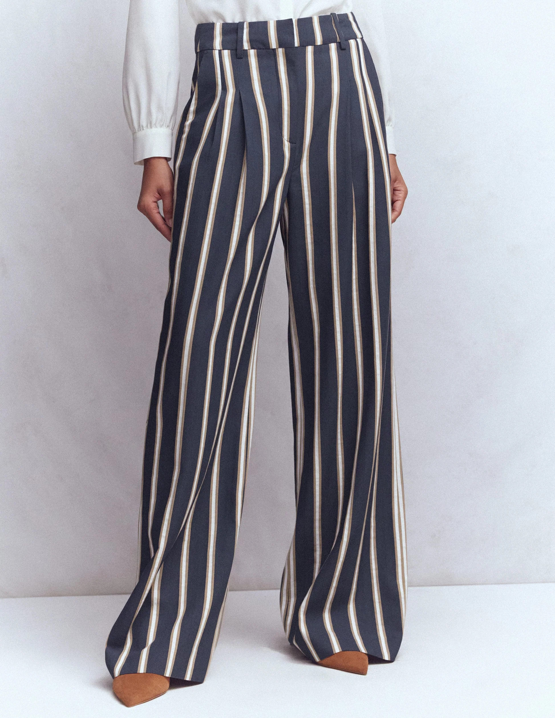 Kensington Tailored Trousers-Navy Camel Tram Stripe | Boden UK