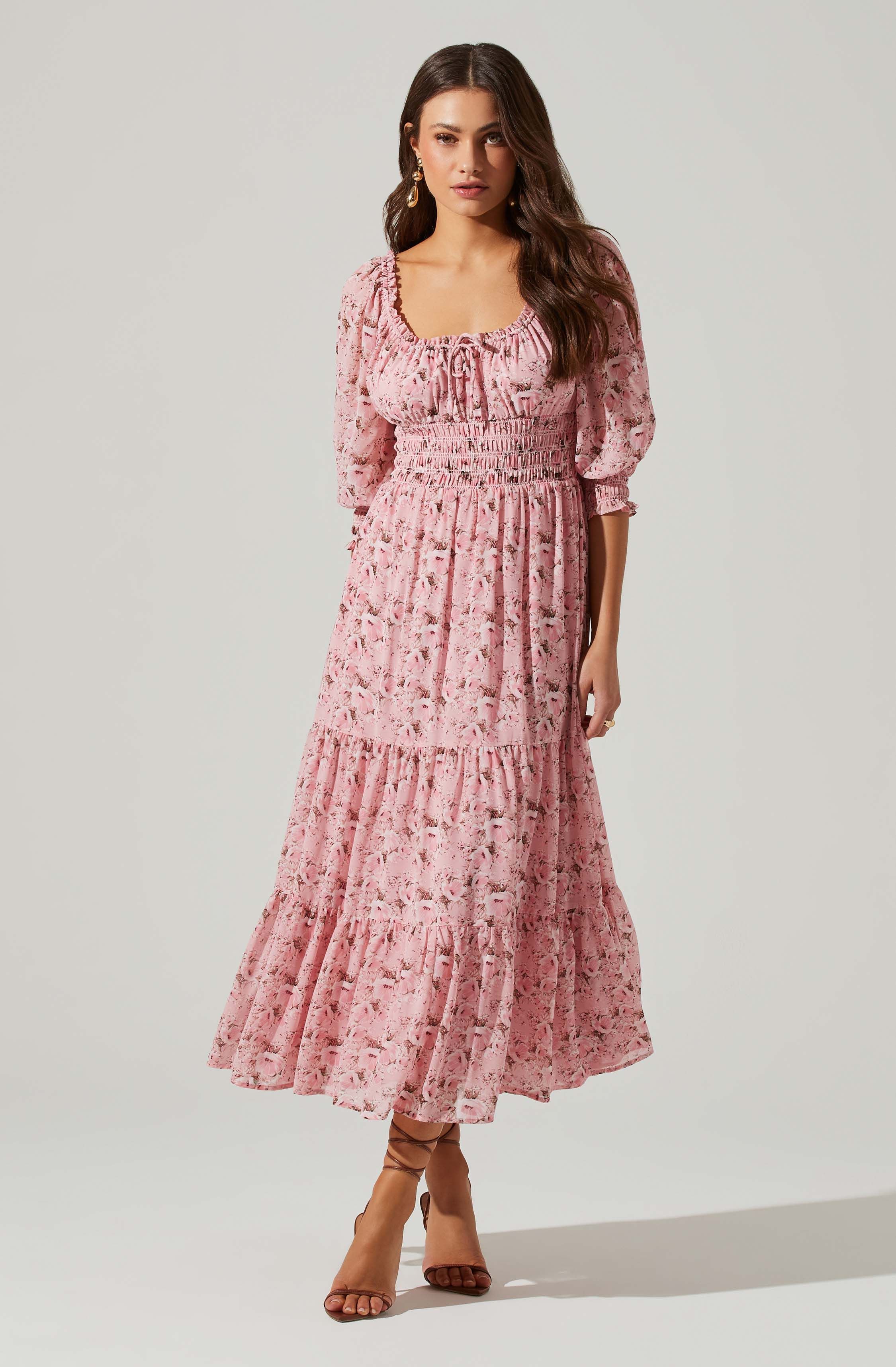 Floral Smocked Waist Tiered Midi Dress | ASTR The Label (US)