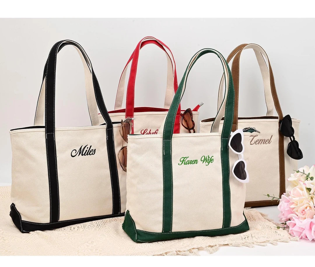 Custom Boat Tote Bag, Personalized Text Beach Tote Bag, Embroidery, Custom Bridesmaid Gift, Canva... | Etsy (US)